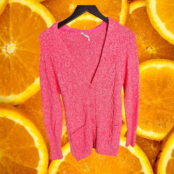 Aeropostale Women's Pink Heathered Braided Long Sleeve Button-Up Cardigan Size S - Picture 2 of 7